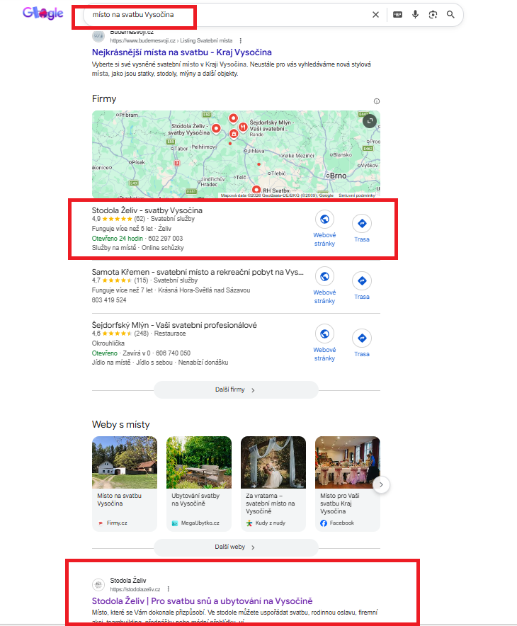 Místo na svatbu Vysocina